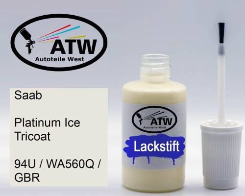 Saab, Platinum Ice Tricoat, 94U / WA560Q / GBR: 20ml Lackstift, von ATW Autoteile West.